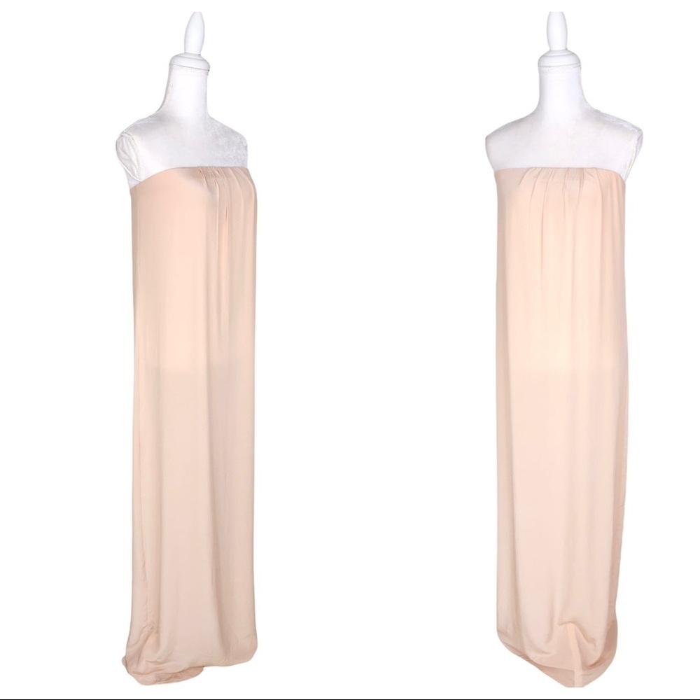 Alexis salmon 100% silk dress long strapless maxi elegant dressy wedding XS
